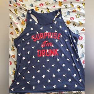 Navy Tank Top with Red Text and White Stars